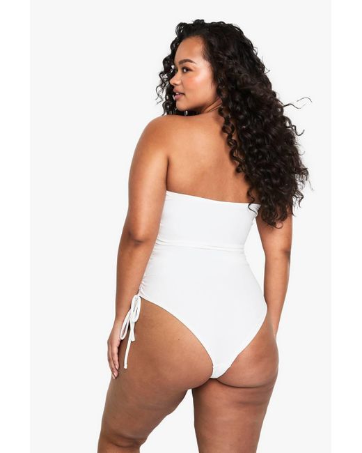 Boohoo White Plus Swimwear Essentials Ruched Tummy Control Swimsuit