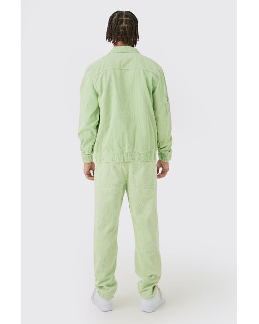 BoohooMAN Relaxed Tapered Cord Trouser In Sage in Green für Herren