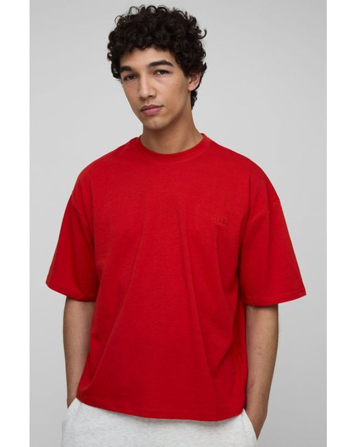 Hombre. Camiseta Oversize Recta Con Cuello Extendido Boohoo de color Red