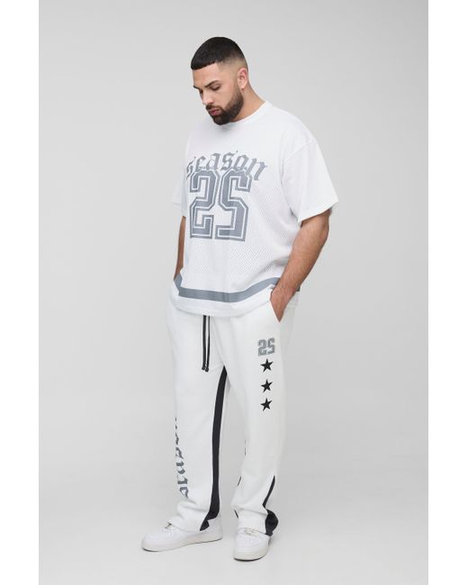 Chándal Plus De Tela Jersey Ajustada Con Refuerzo Y Camiseta Oversize Universitaria De Malla Con Estrellas BoohooMAN de color Blue