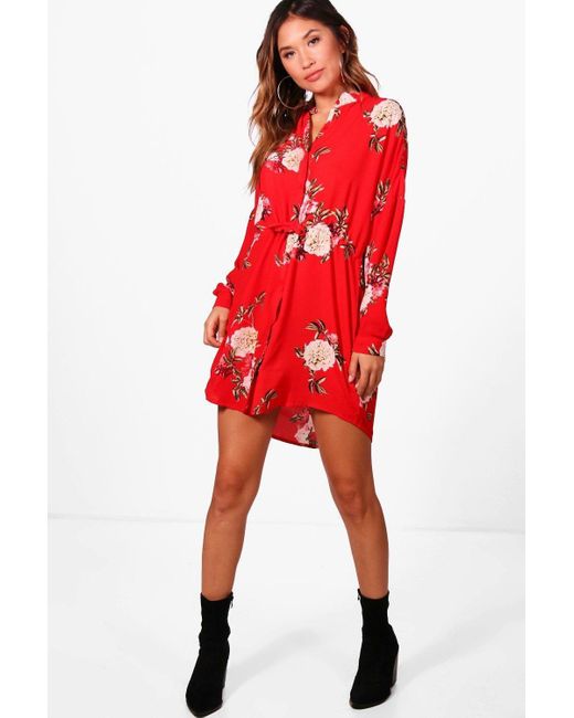 boohoo floral shirt dress