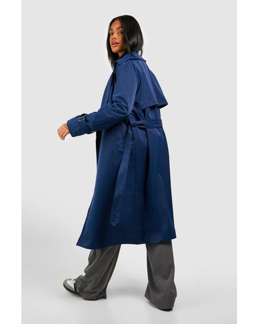 Boohoo Blue Fitted Cuff Detail Belted Trench Coat