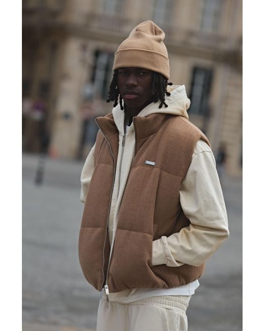 BoohooMAN Brown Boxy Fit Mini Knitted Textured Funnel Neck Gilet for men
