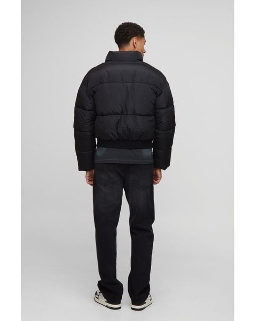 BoohooMAN Gray Boxy Funnel Neck Bomber Hem Puffer Jacket for men