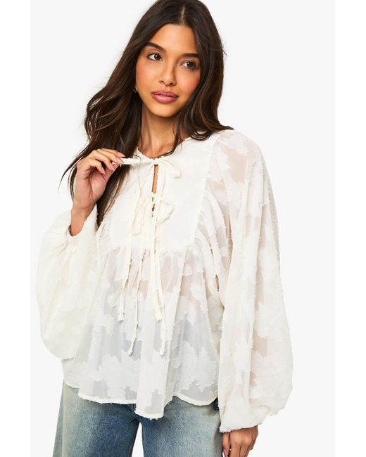 Boohoo White Burnout Floral Angel Sleeve Blouse