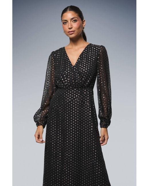 Wallis Blue Metallic Spot Midi Dress