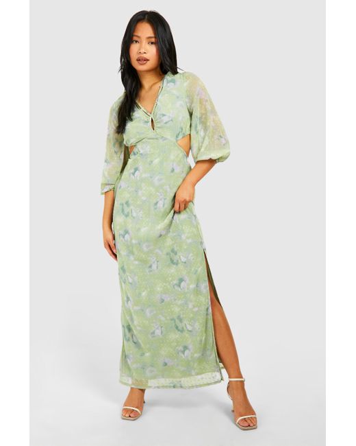 Boohoo Green Petite Floral Dobby Cut Out Maxi Dress