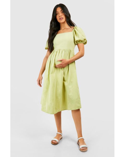 Boohoo Yellow Maternity Linen Midi Smock Dress