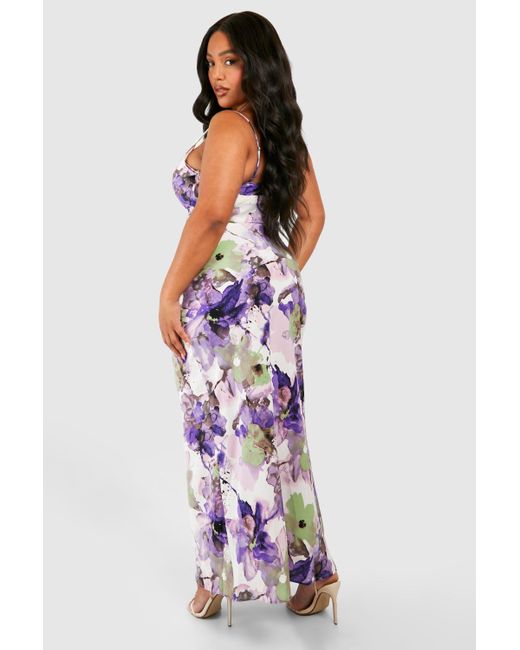 Plus Floralprinted Satin Maxi Dress Boohoo de color Purple