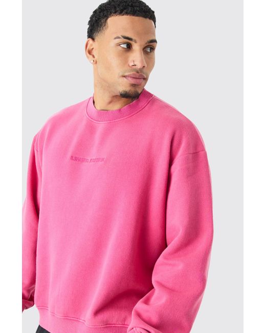 BoohooMAN Pink Oversized Limited Boxy Washed Sweatshirt for men