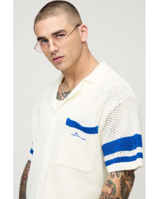Camisa Oversize Recta Con Costuras Abiertas Boohoo de color Blue
