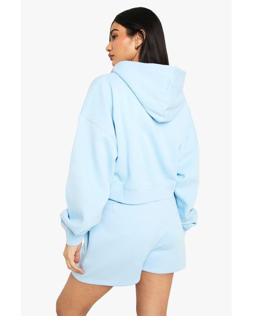 Boohoo Blue Boxy Balloon Sleeve Oversized Zip Through Hoodie