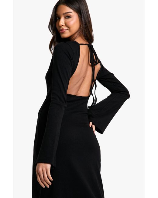 Vestido Midaxi De Canalé Con Atadura En La Espalda Boohoo de color Black