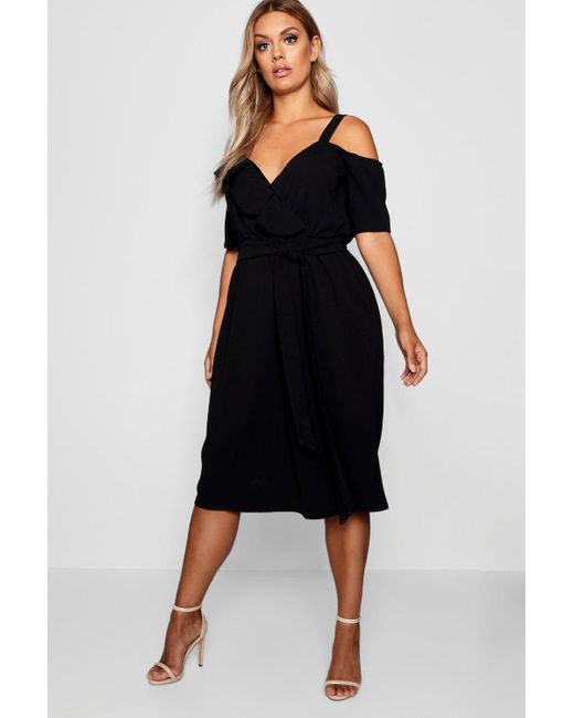 plus plunge ruffle belt midi dress