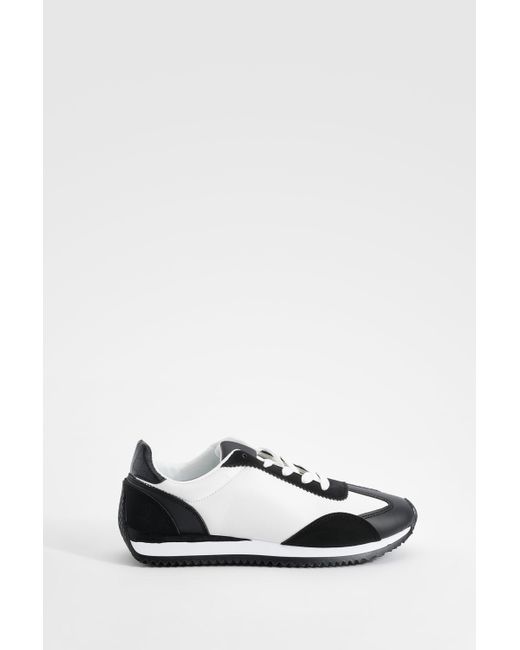 Boohoo White Panel Detail Lace Up Sneakers
