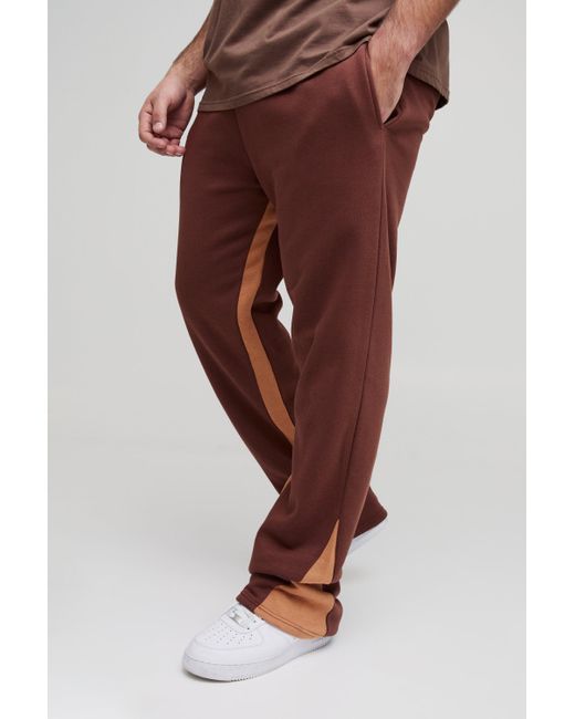 BoohooMAN Red Plus Regular Fit Stacked Gusset Joggers for men