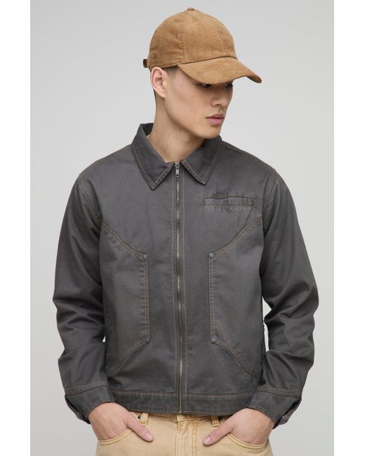 BoohooMAN Oversize Twill-Jacke mit Naht-Detail in Gray für Herren