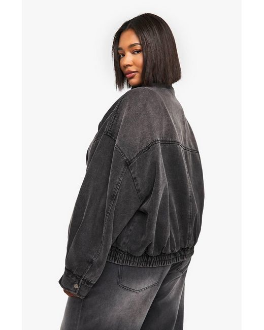 Boohoo Brown Plus Denim Oversized Bomber Jacket