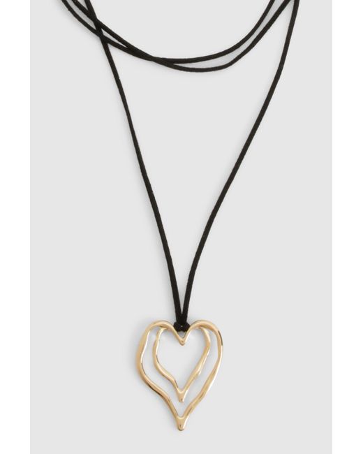 Boohoo Metallic Gold Abstract Heart Rope Necklace