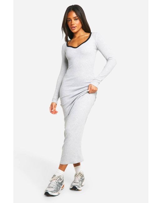 Boohoo White Contrast Binding Notch Detail Maxi Dress