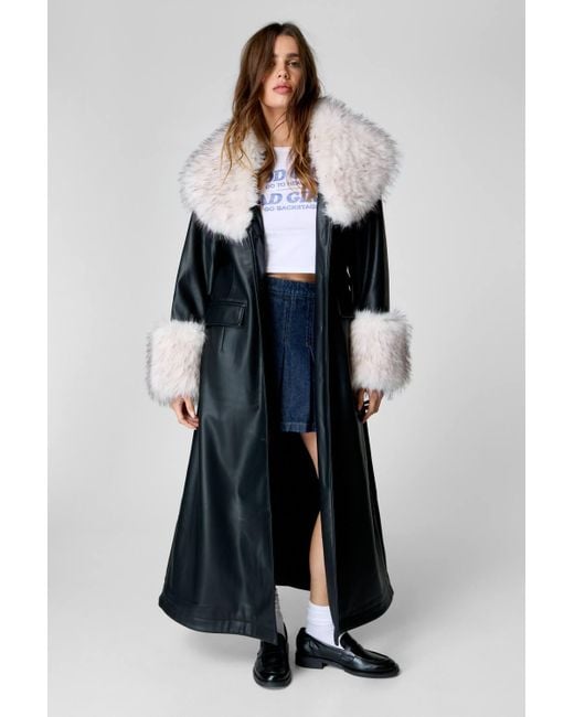 Nasty Gal Black Plush Tipped Fur Maxi Coat