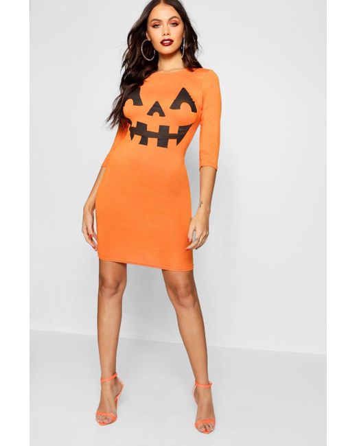 orange boohoo dress
