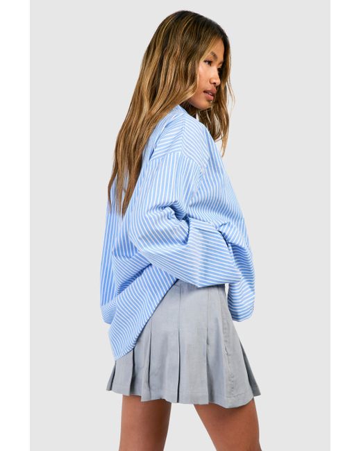 Washed Twill Pleated Tennis Skirt Boohoo de color Blue