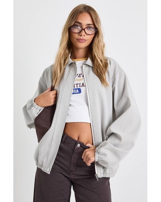 Boohoo Women's White Check Oversized Bomber Jacket