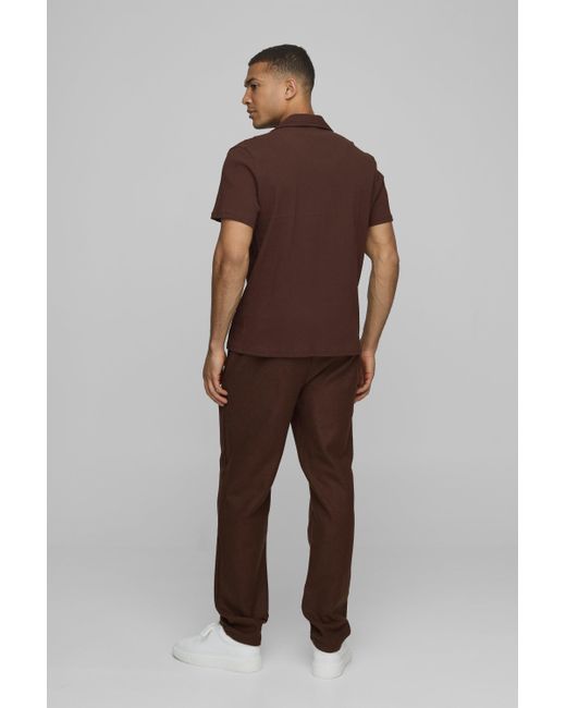 BoohooMAN Brown Straight Leg Brushed Texture Trouser for men