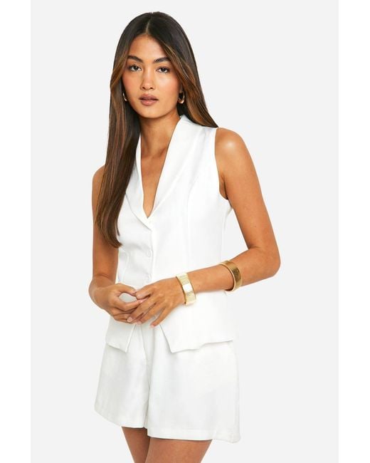Boohoo White Split Hem Longline Waistcoat
