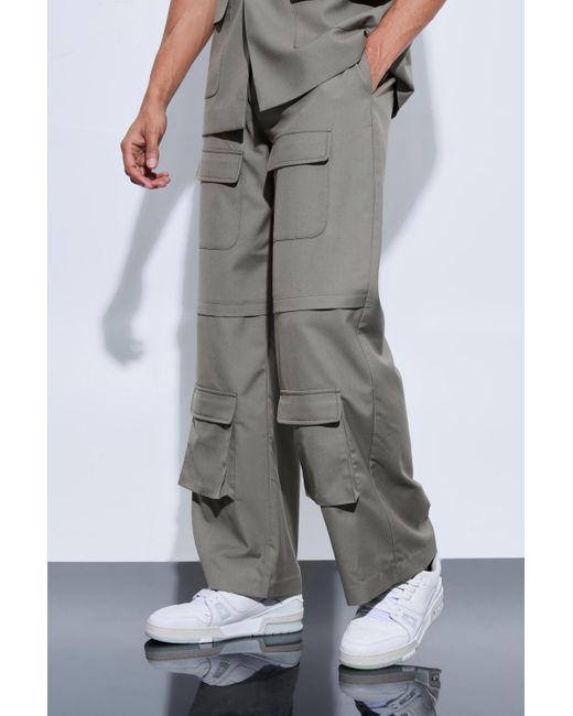 BoohooMAN Gray Cargo Pocket Wide Leg Trousers for men