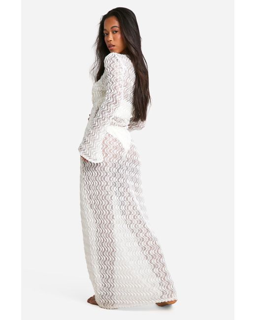 Boohoo White Textured Lace Beach Maxi Cover-up Dress