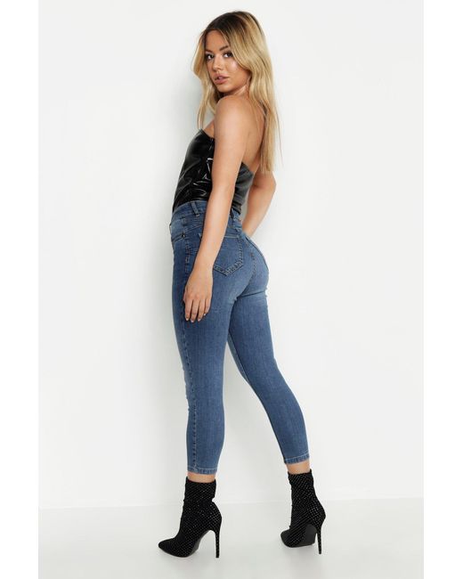 Boohoo Petite Skinny Bum Shaper Jeans In Blue Lyst