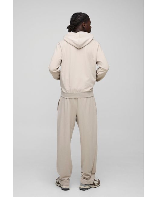 BoohooMAN Natural 260gsm Loopback Basic Regular Fit Zip Through Hoodie And Straight Leg Jogger Set for men