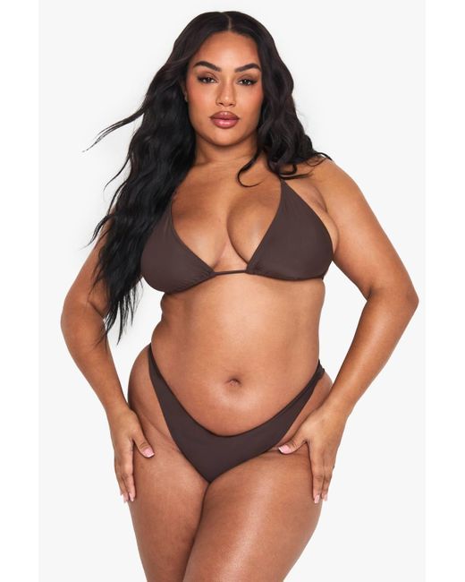 Boohoo Brown Plus Swimwear Essentials V Front Brief