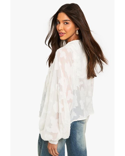 Boohoo White Burnout Floral Angel Sleeve Blouse