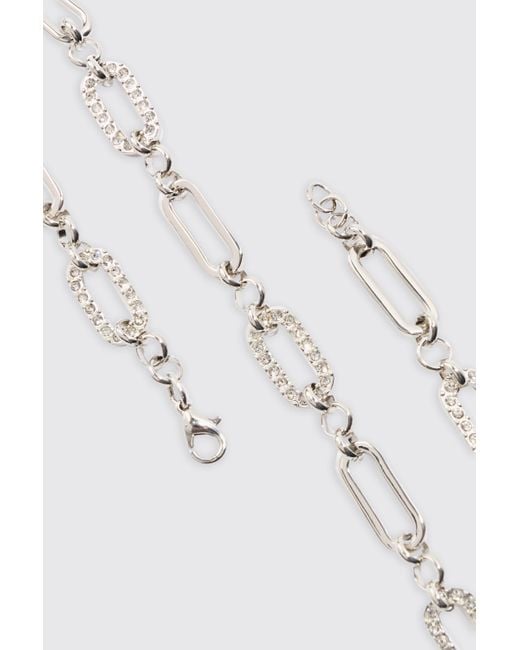 Boohoo Blue Chain Link Necklace In Silver