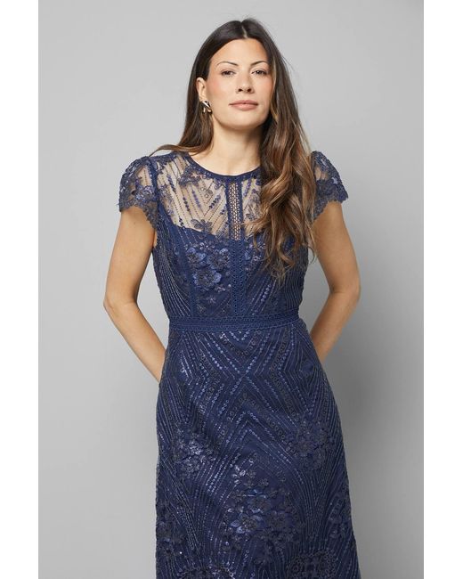 wallis fit and flare dress Wallis Women's Occasion Satin & Mesh Overlay Fit & Flare Dress in Navy | Size: 18