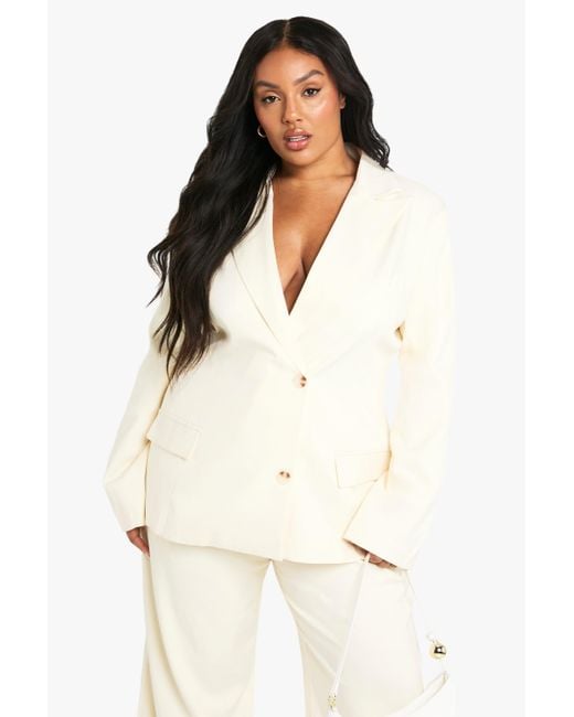 Boohoo Natural Plus Button Down Pocket Blazer
