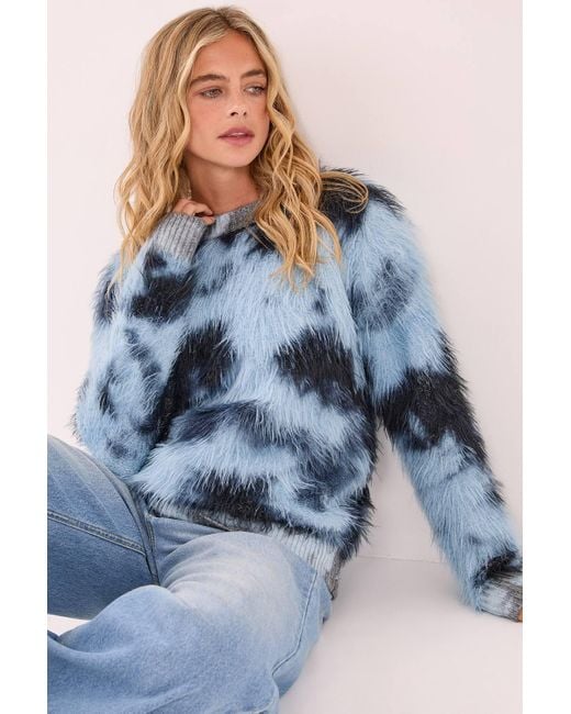 Nasty Gal Women's Blue Fluffy Tie Dye Sweater