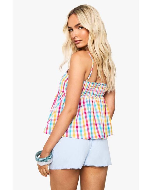 Boohoo White Gingham Smock Cami