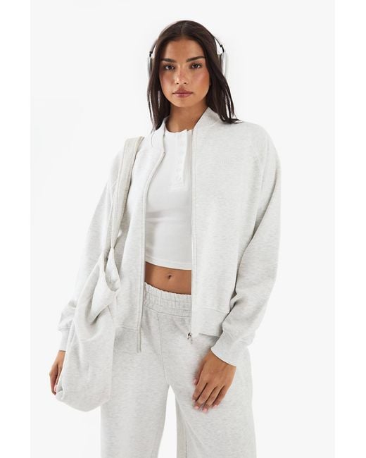 DSGN Studio White Bomber Zip Through Sweatshirt