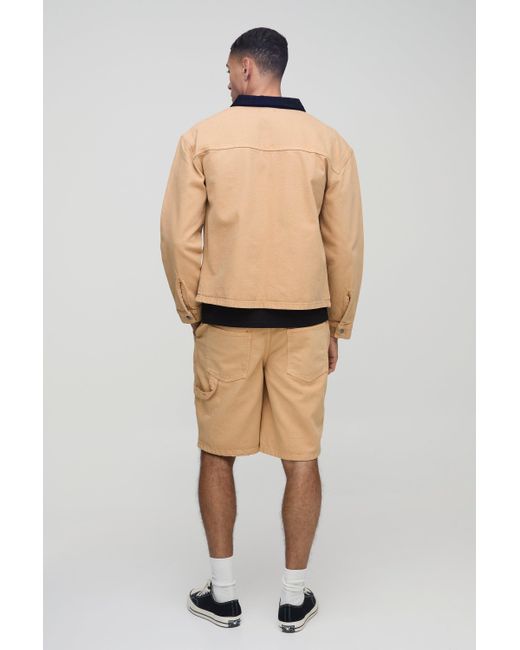 BoohooMAN Natural Relaxed Fit Twill Worker Short for men