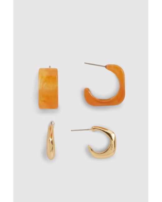 Boohoo Orange Amber Multipack Hoop Earrings