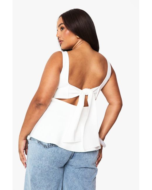 Boohoo White Plus Tie Back Scoop Peplum Top