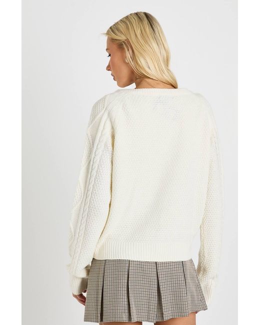 Boohoo White Toggle Button Cable Knit Chunky Cardigan