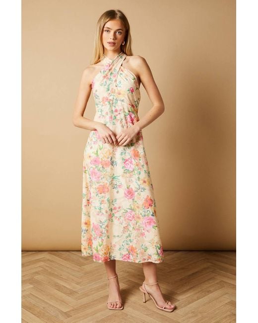 Oasis Natural Occasion Floral Halterneck Jacquard Midi Dress