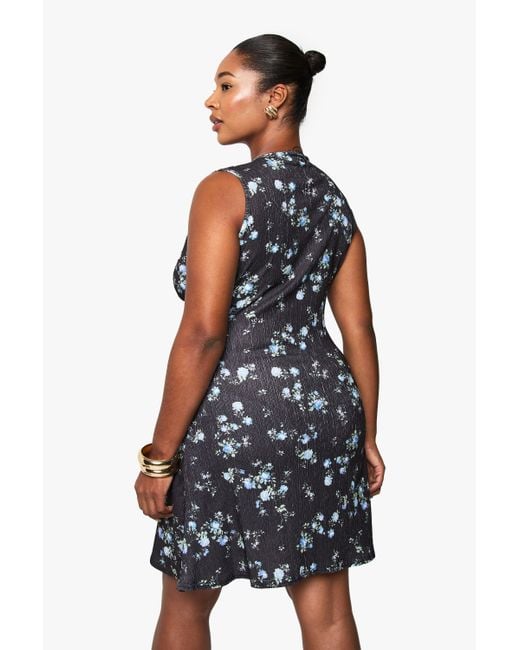 Boohoo Blue Plus Printed Textured Sundress