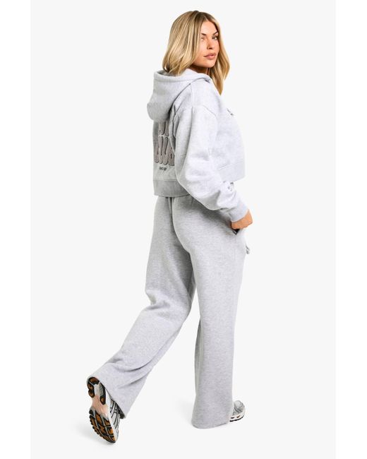 Boohoo White Ath Club Towelling Applique Straight Leg Jogger