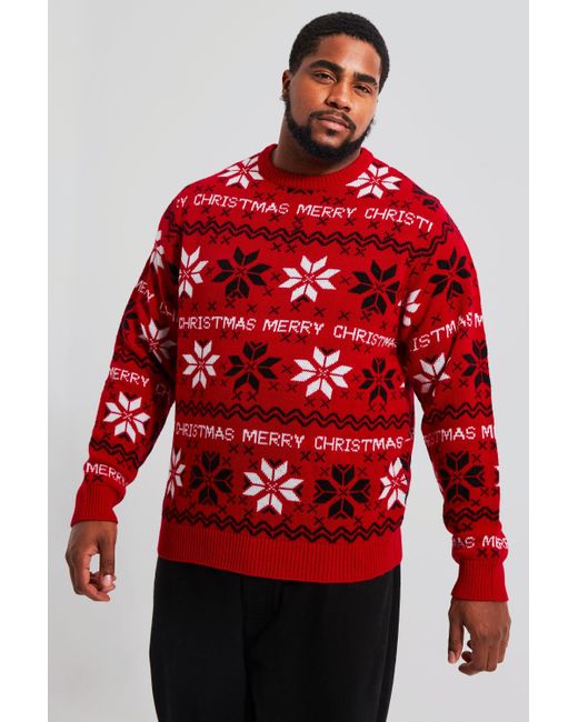 BoohooMAN Plus Merry Christmas Fair Isle Sweater in Red for Men | Lyst